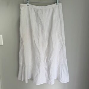 Vintage Weekend Choices White 100% Linen Midi Skirt Pull On Tulip Hem Small